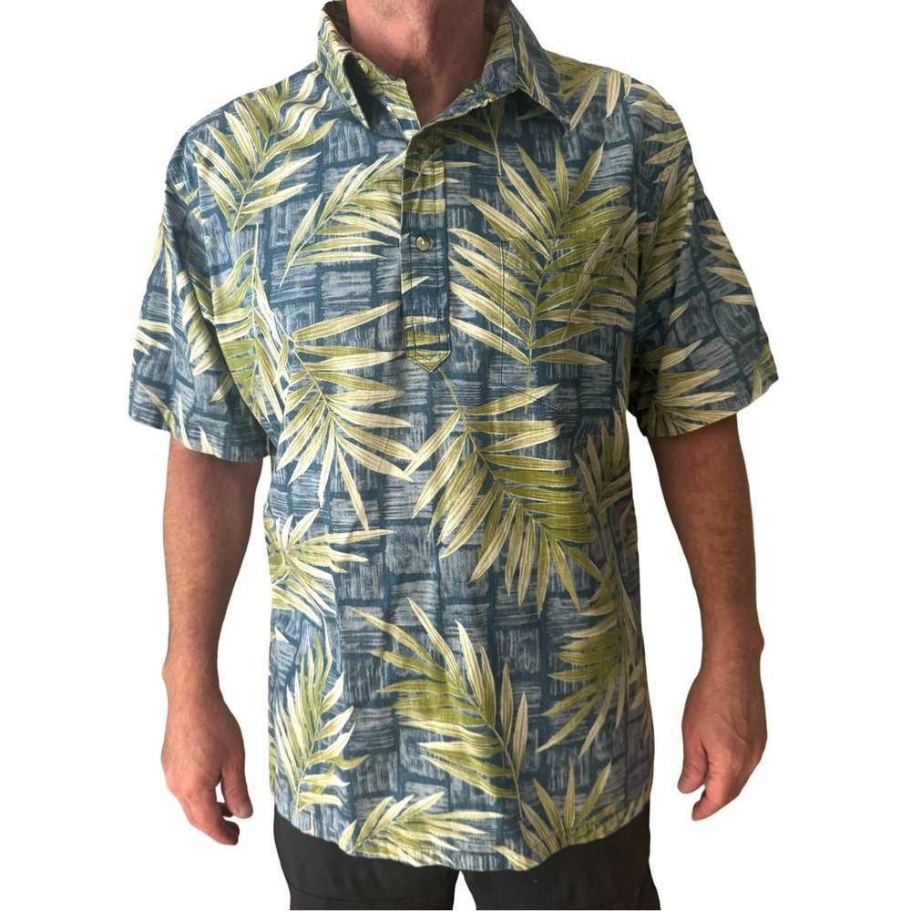 ONO & COMPANY By Liberty House Vintage Aloha Hawaiian Shirt Blue & Green Palm XL - Picture 1 of 16